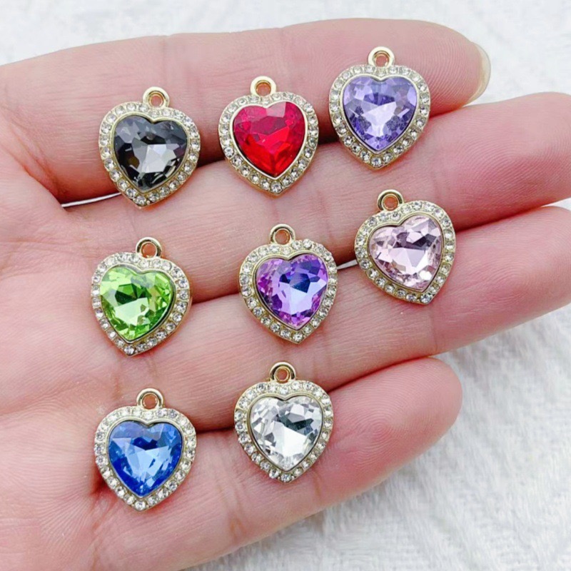 Jewelry & Watches Ltd - 10pcs heart-shaped inlaid colorful gemstone pendant,