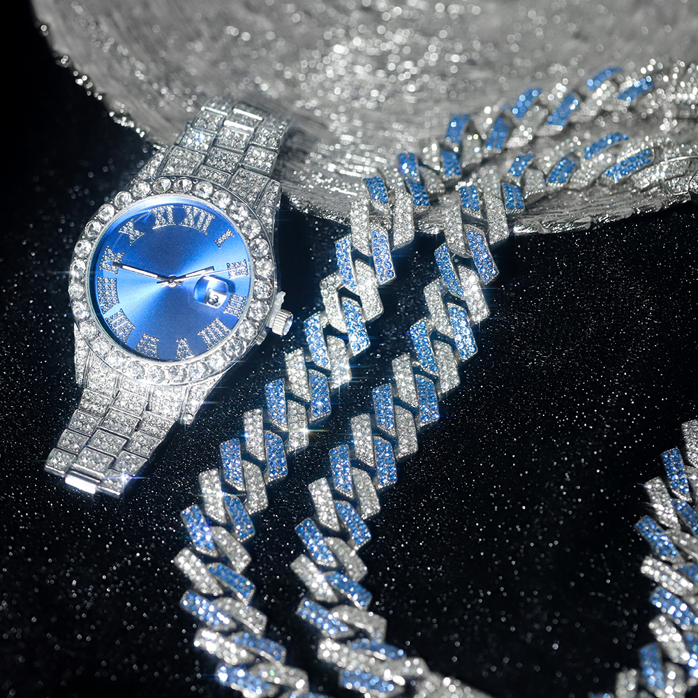 3pcs Hip-hop Watch Jewelry Set - Jewelry Watches Silver recensione e prezzo